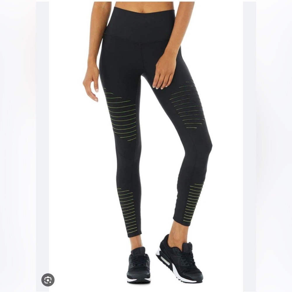 ALO Yoga Black High waist Moto Leggings with Green
